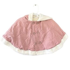 Pure Born Hooded Cape Baby Girls 9-12M Pink Cloak Pom Pom Hat Whimsical Woodland